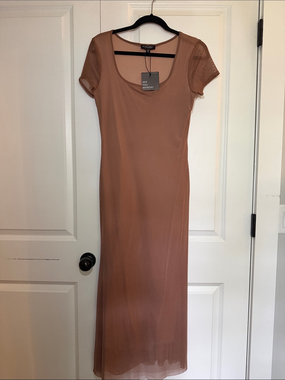 NWT See You Monday Brown Mesh Midi  Dress XL Sheer Y2K Bodycon